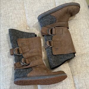 SOREL CHIPAHKO FELT WOOL LEATHER BUCKLE STRAPS GREY & BROWN WINTER  BOOTS SZ 8